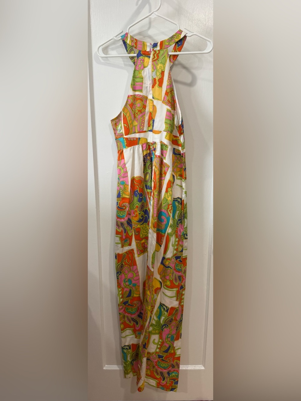 Trina Turk Cream Maxi Dress with Orange, Pink, Green & Blue Abstract Print